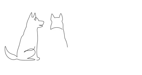 Self drawing animation of sitting dog from back. Hand drawn illustration, back Stock Footage 164408635