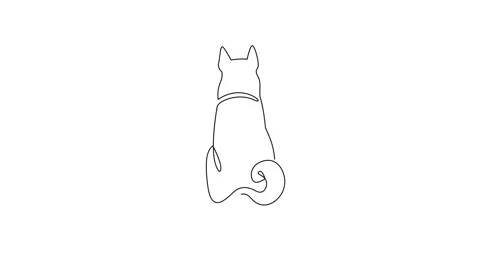 Self drawing animation of sitting dog from back. Hand drawn illustration, back Stock Footage 164408643