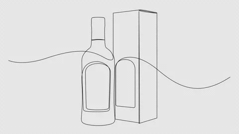 Self drawing animation of whiskey bottle and gift box line art Stock Footage 325180207