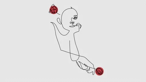 Self drawing animation of woman's face in line art style with flowers Stock Footage 203938612