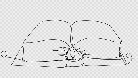 Self-drawing big book in one line against white background. The concept of Stock Footage 234815931