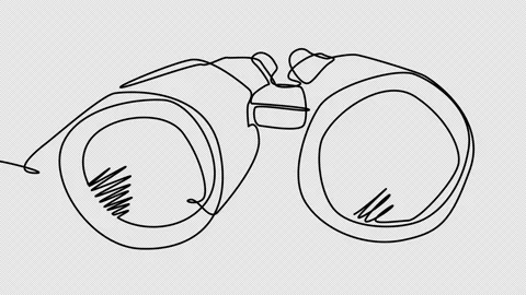 Self-drawing binoculars in one line on a white screen. Stockbeeldmateriaal 196133807