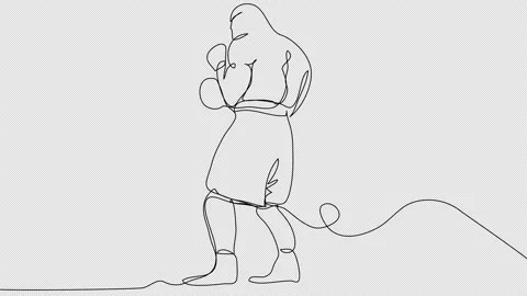 Self-drawing of a boxer in one line on a white background. Conceptual animation Stock Footage 234815428