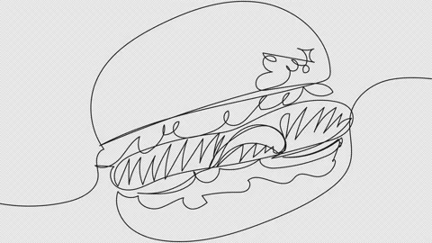 Self-drawing burger one line Stock Footage 157586706