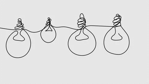 Self-drawing of burning light bulbs in one line on a white screen. Stock Footage 196133737