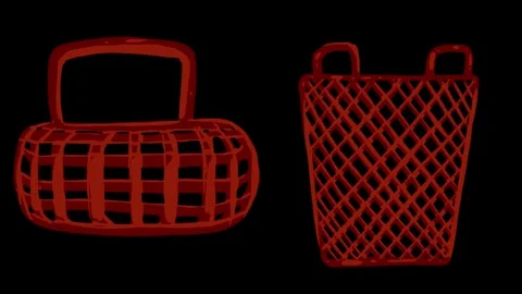 Self drawing cartoon woven baskets on black screen. Animation of wooden Stock Footage 329391076
