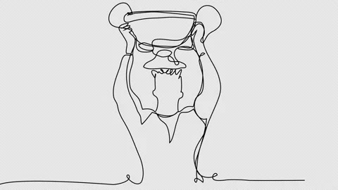 Self-drawing of a champion with a cup in one line. Stock Footage 237527092