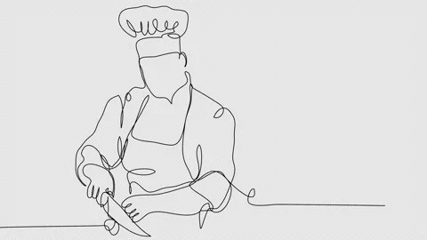 Self-drawing of a chef with a knife in one line on a white screen Stock Footage 237336375