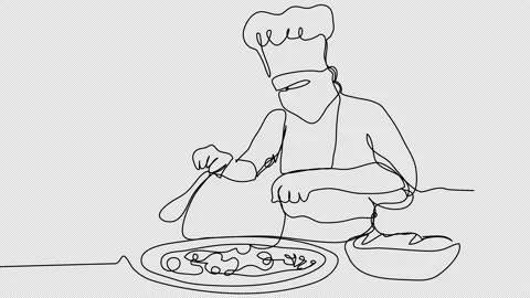 Self-drawing of a chef preparing a dish with one line.  Stock Footage 237527122