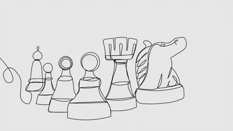 Self-drawing chess pieces in one line on a white background. Stock Footage 166538082