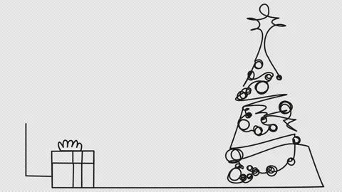 Self-drawing Christmas tree and gifts in one line Stock Footage 163615863