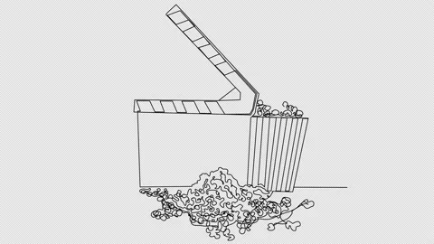 Self-drawing Cinema clapperboard and popcorn in one line on a white background. Stock Footage 234818244