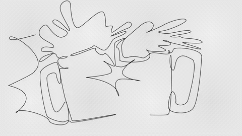 Self-drawing of clattering beer glasses in a single line on a white screen. Stock Footage 202603959