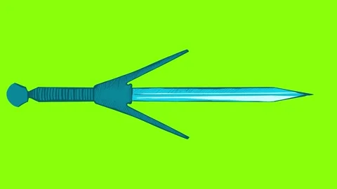 Self drawing colorful sharp dagger on green screen. Shaded knife with pointed Stock Footage 329391001