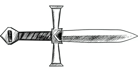 Self drawing colorful sharp dagger on green screen. Shaded knife with pointed Stock Footage 329391024