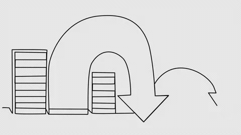 Self-drawing columns and down arrows in a single line on a white screen. Stock Footage 196133428