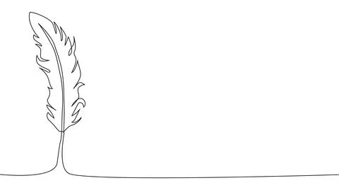 Self-drawing of continuous drawing of one line of an isolated object feather Stockillustratie