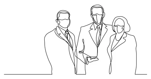 Self drawing continuous line animation of business executives wearing face masks Video stock 148499296