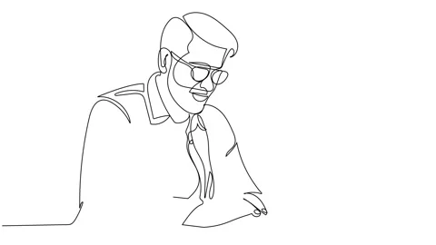 Self drawing continuous line animation of young man using laptop Stock Footage 163886581