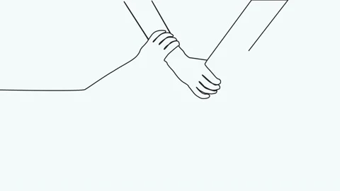 Self drawing Continuous line Animation of men giving high fives gesture hands to Stock Footage 233700338
