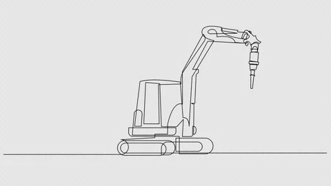 Self Drawing Continuous Line Mini Excavator with Jackhammer Animation Stock Footage 328650963