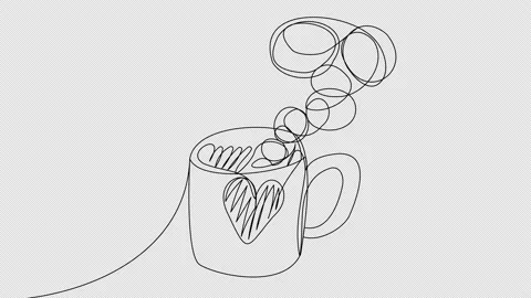 Self-drawing of a cup with a heart in one line Stock Footage 161905154