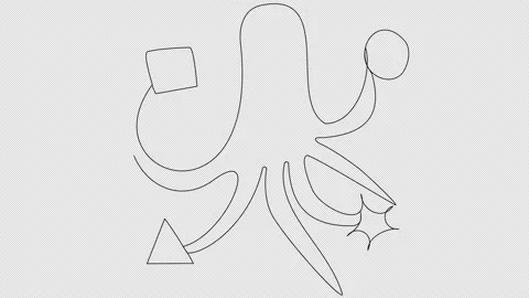 Self-drawing cute squid in one-line geometric shapes on a white background. Stock Footage 168681457