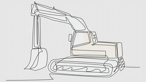 Self-drawing of the excavator in one line on a white screen. Stock Footage 220097874