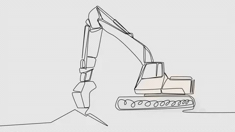 Self-drawing excavator single line on a white screen. Stock Footage 220075754