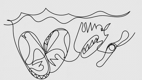 Self-drawing of flip-flops by the sea in one line on a white screen. Stock Footage 196133969