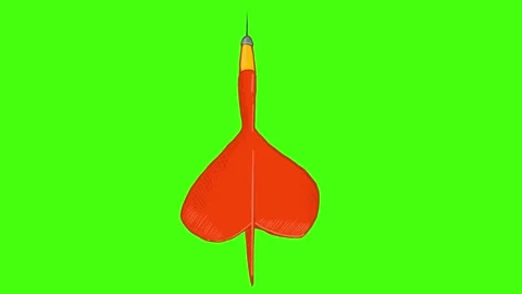 Self drawing flying red cartoon dart on green screen. 4K animation of fast Stock Footage 329390959
