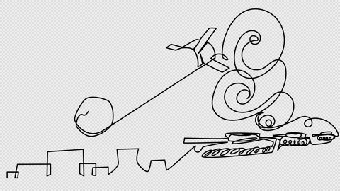 Self-drawing of a flying rocket and tanks in one line on a white screen. Stock Footage 196133826