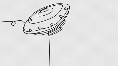 Self-drawing of a flying saucer in one line on a white screen. Stock Footage 196133459