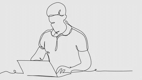 Self-drawing of a freelancer with a laptop one line on a white screen. Stock Footage 236648202