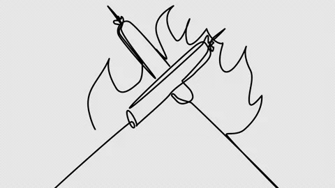 Self-drawing of fried sausages in one line on a white screen. Stock Footage 196133526