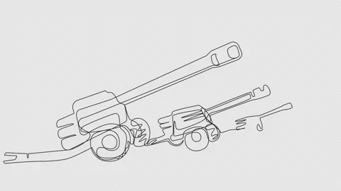 Self-drawing of howitzers with single line on a white screen. Stock Footage 205740710