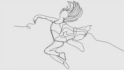 Self-drawing a jumping ballerina in one line on a white background.  Stock Footage 252293359