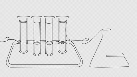 Self-drawing laboratory test tubes and flask in one line Video stock 166537944