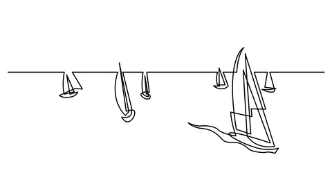 Self drawing line animation of big regatta with yachts sailing on ocean Stock Footage 118074281