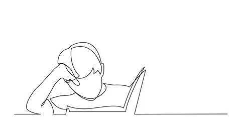 Self Drawing Line Animation of continuous line drawing of boy reading book Vídeos de archivo 98503663
