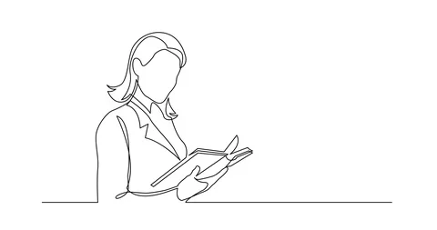 Self Drawing Line Animation of continuous line drawing of business woman read Vídeos de archivo 98503956