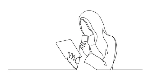 Self Drawing Line Animation of continuous line drawing of woman holding Vídeos de archivo 98504108