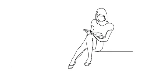 Self Drawing Line Animation of continuous line drawing of young woman sitting Vídeos de archivo 98504388