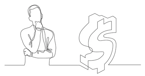 Self drawing line animation of man thinking about money Stock Footage 100366642