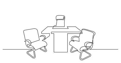 Self drawing line animation of office room with desk and executive chairs Video stock 117461108