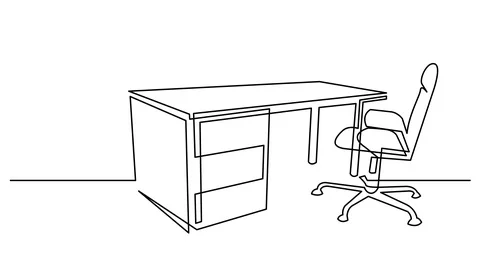 Self drawing line animation of office desk and chair Video stock 117509402