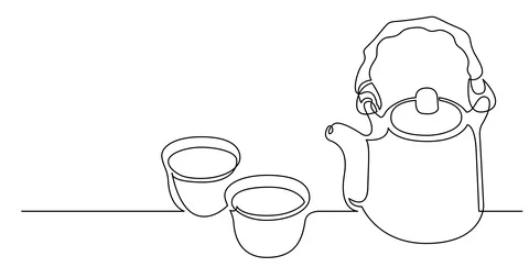 Self drawing line animation of oriental style tea pot with bamboo handle and  Vidéo 106851628