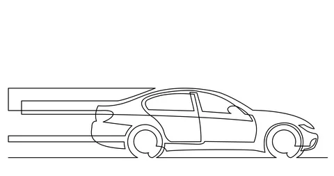 Self drawing line animation of side view of modern sedan car driving fast Video stock 111681513