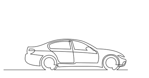 Self drawing line animation of side view of modern sedan car Video stock 111681514