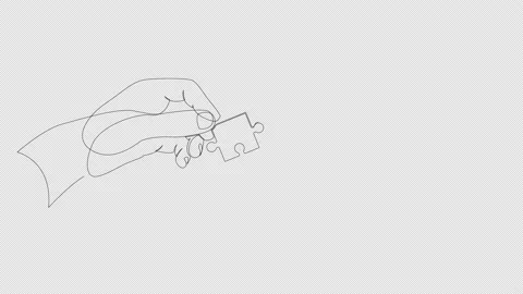 Self drawing line animation of two hands with puzzle pieces connecting together Stock Footage 180475649